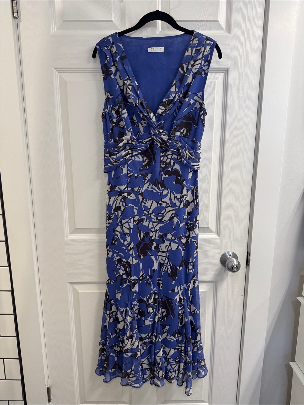 Précis Petite bias cut Blue Floral Twist-Front Women's Dress